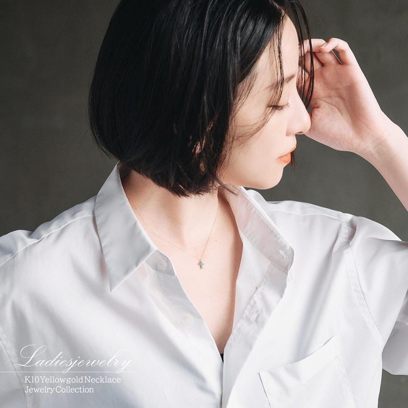 K10YG クロスモチーフ ターコイズネックレス_13