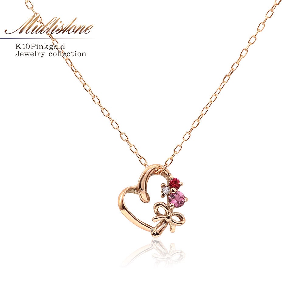 K10PG マルチストーン ハートネックレス_01