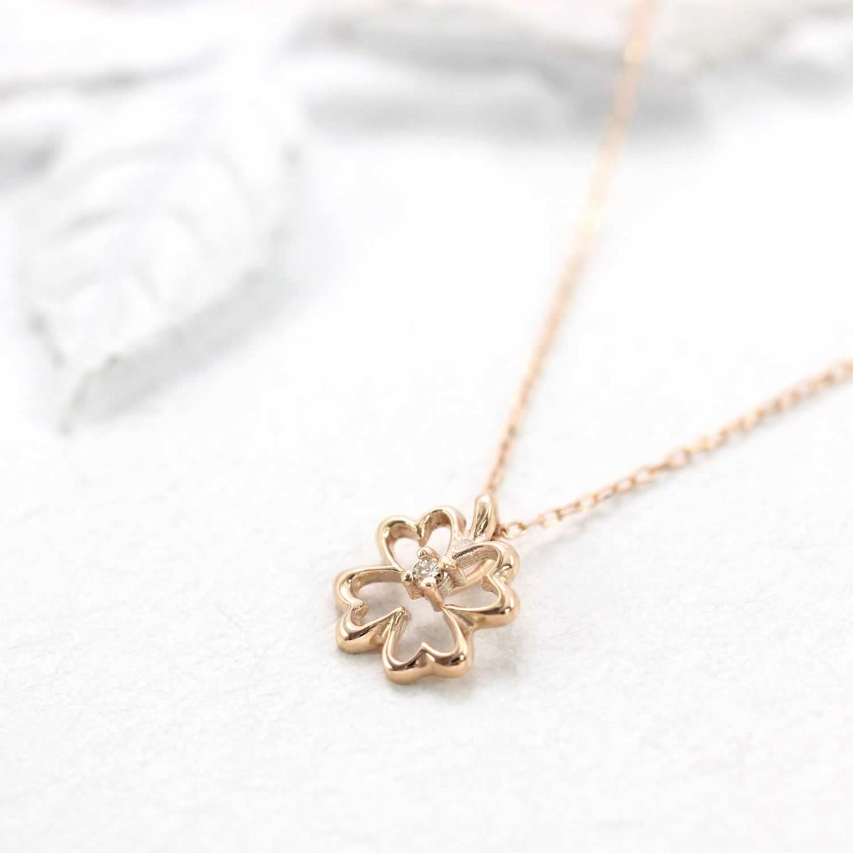 K10PG ダイヤモンド クローバー ネックレス_02