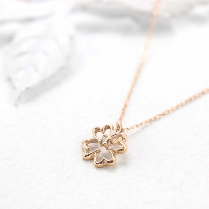 K10PG ダイヤモンド クローバー ネックレス_02