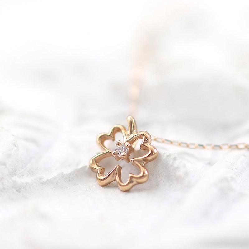 K10PG ダイヤモンド クローバー ネックレス_11