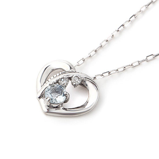 K10WG アクアマリン&ダイヤモンド ハートネックレス_02