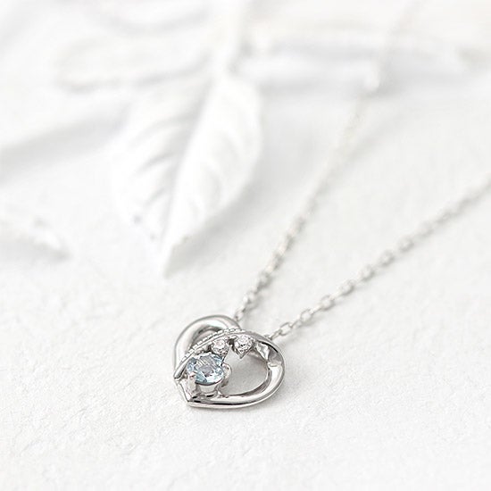 K10WG アクアマリン&ダイヤモンド ハートネックレス_10