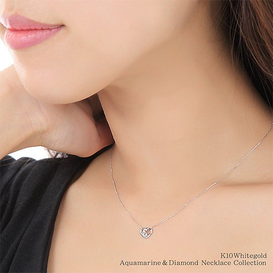 K10WG アクアマリン&ダイヤモンド ハートネックレス_12