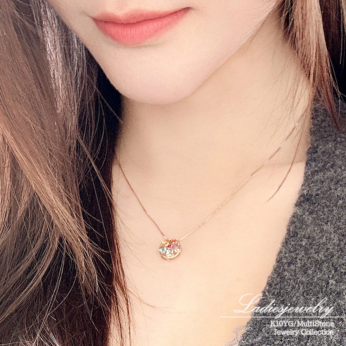 K10YG マルチストーン ビジューネックレス_10