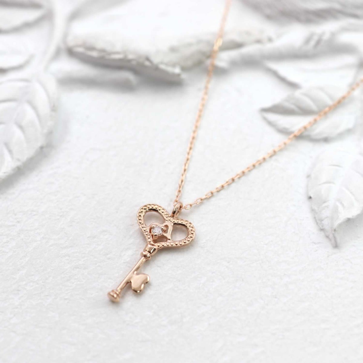 K10PG ダイヤモンド ハートキー ネックレス_02