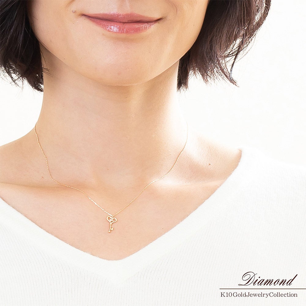 K10PG ダイヤモンド ハートキー ネックレス_05