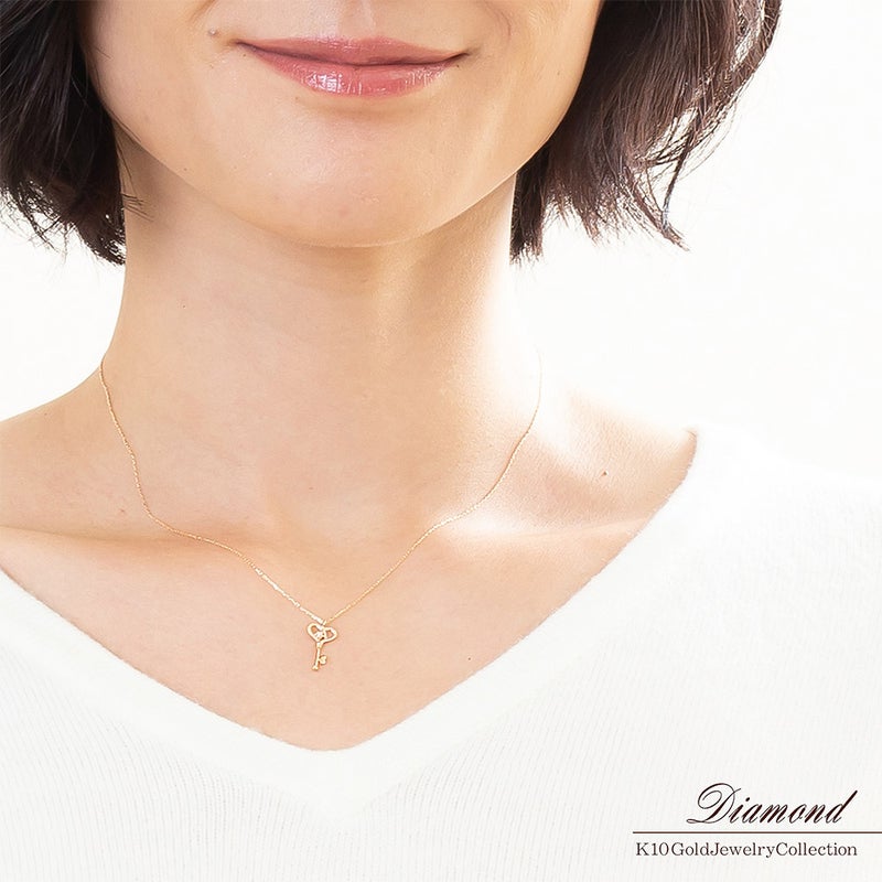 K10PG ダイヤモンド ハートキー ネックレス_05