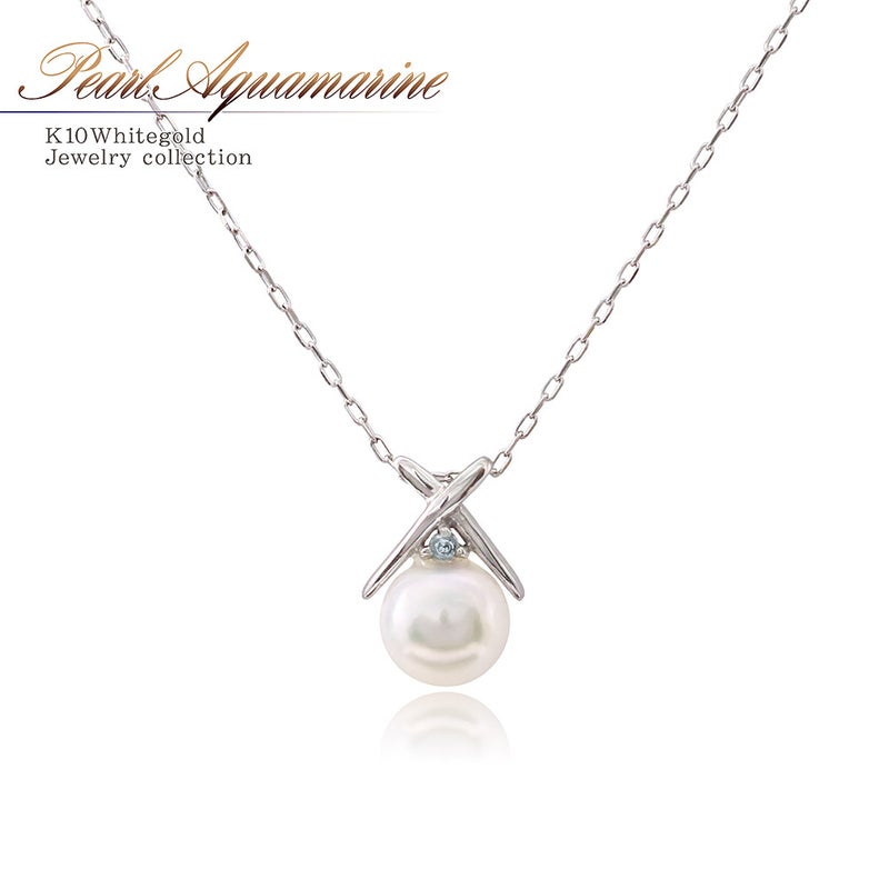 K10WG アコヤ真珠＆アクアマリン ネックレス_01