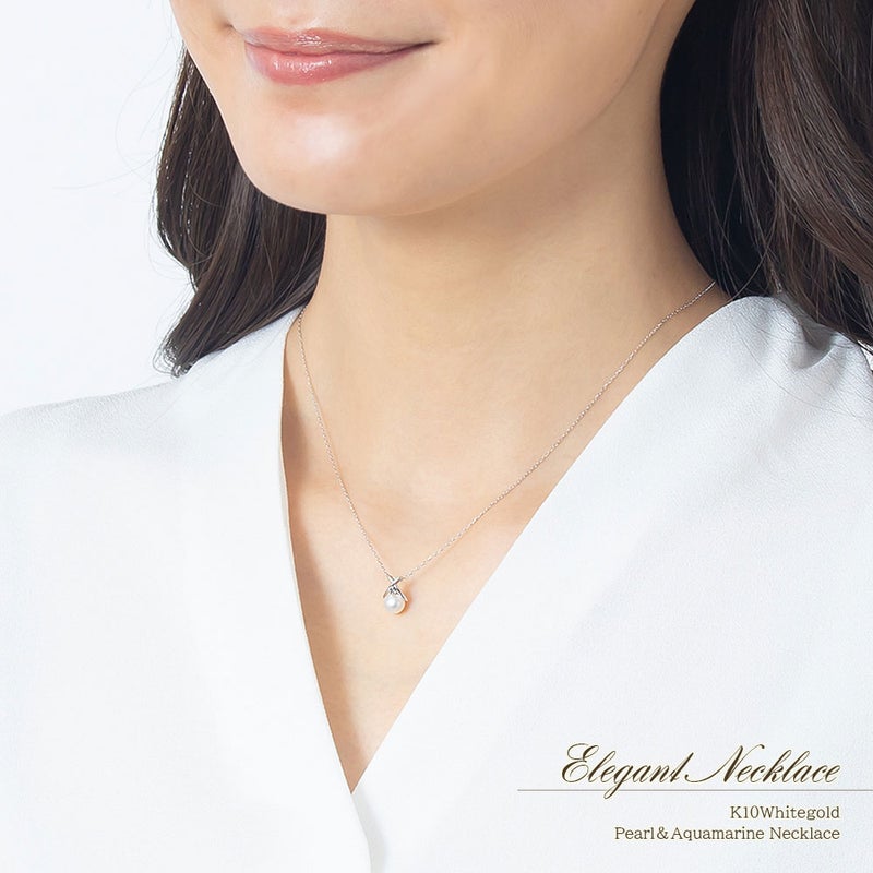 K10WG アコヤ真珠＆アクアマリン ネックレス_11