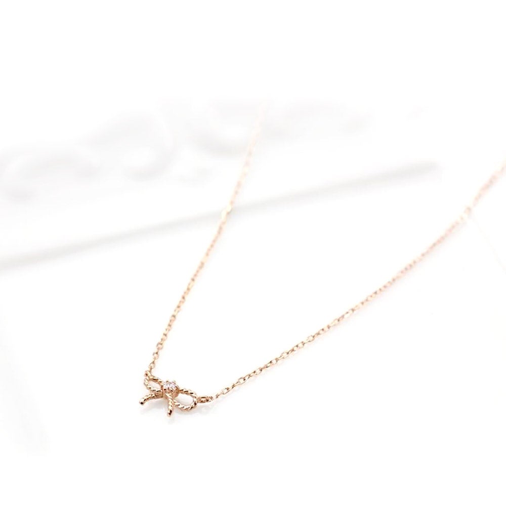 Lalaki 心葉　k10ピンクゴールド　リボンモチーフネックレス 心葉 ダイヤモンド リボンネックレス K10 | Jewelry ROLA（ジュエリー