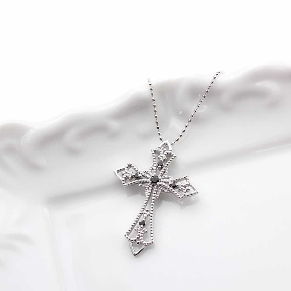 心葉 ブラックダイヤモンド クロスネックレス K10_02