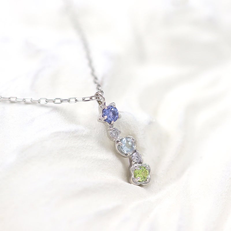 K10WG ダイヤモンド＆タンザナイト＆アクアマリン＆ペリドット ネックレス_02