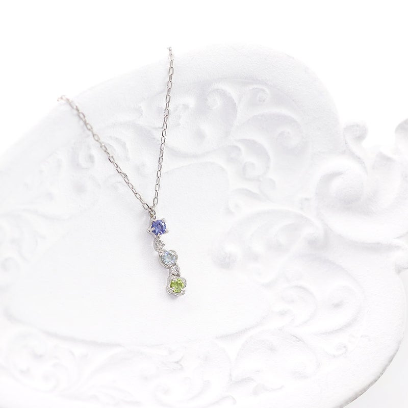 K10WG ダイヤモンド＆タンザナイト＆アクアマリン＆ペリドット ネックレス_04