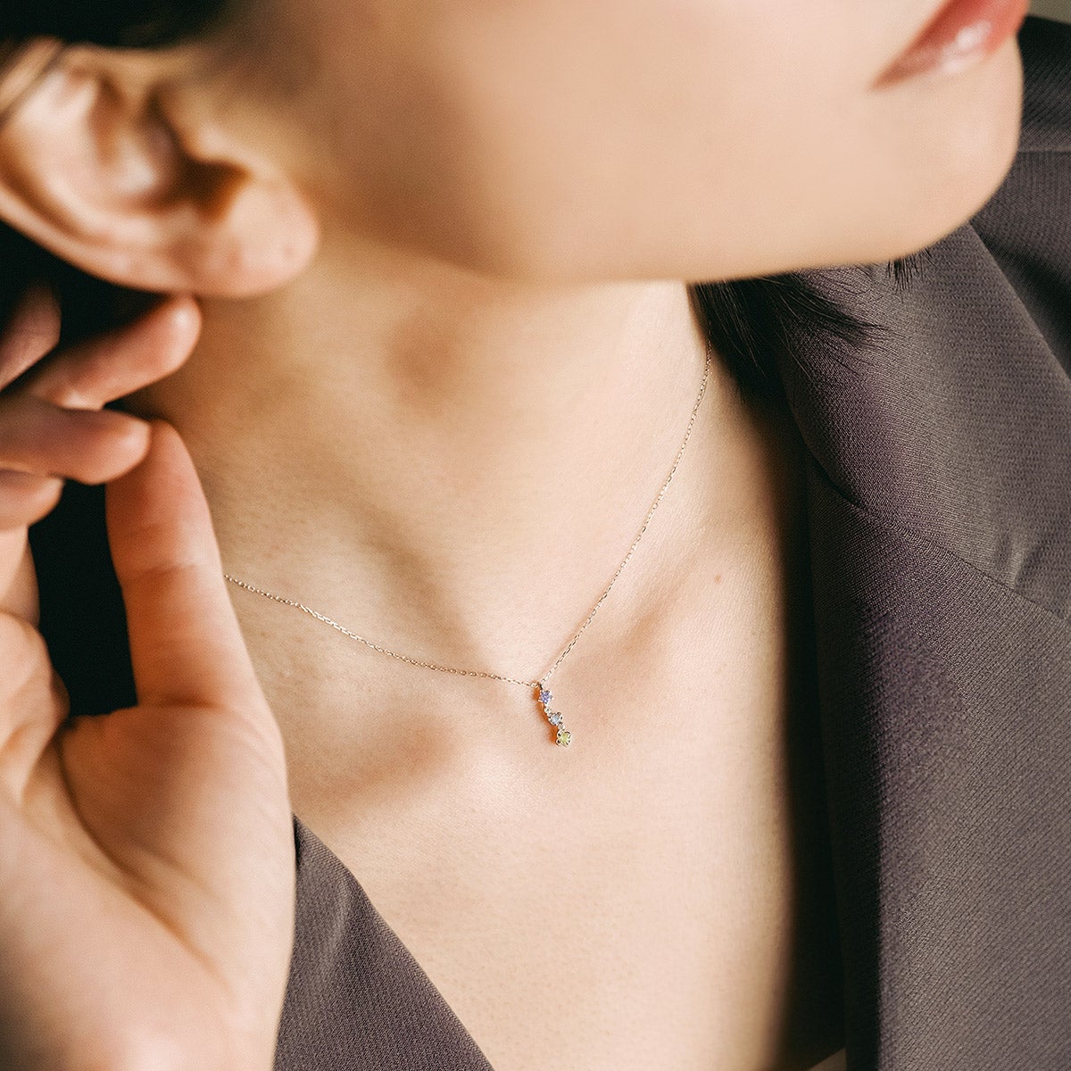 K10WG ダイヤモンド＆タンザナイト＆アクアマリン＆ペリドット ネックレス_05