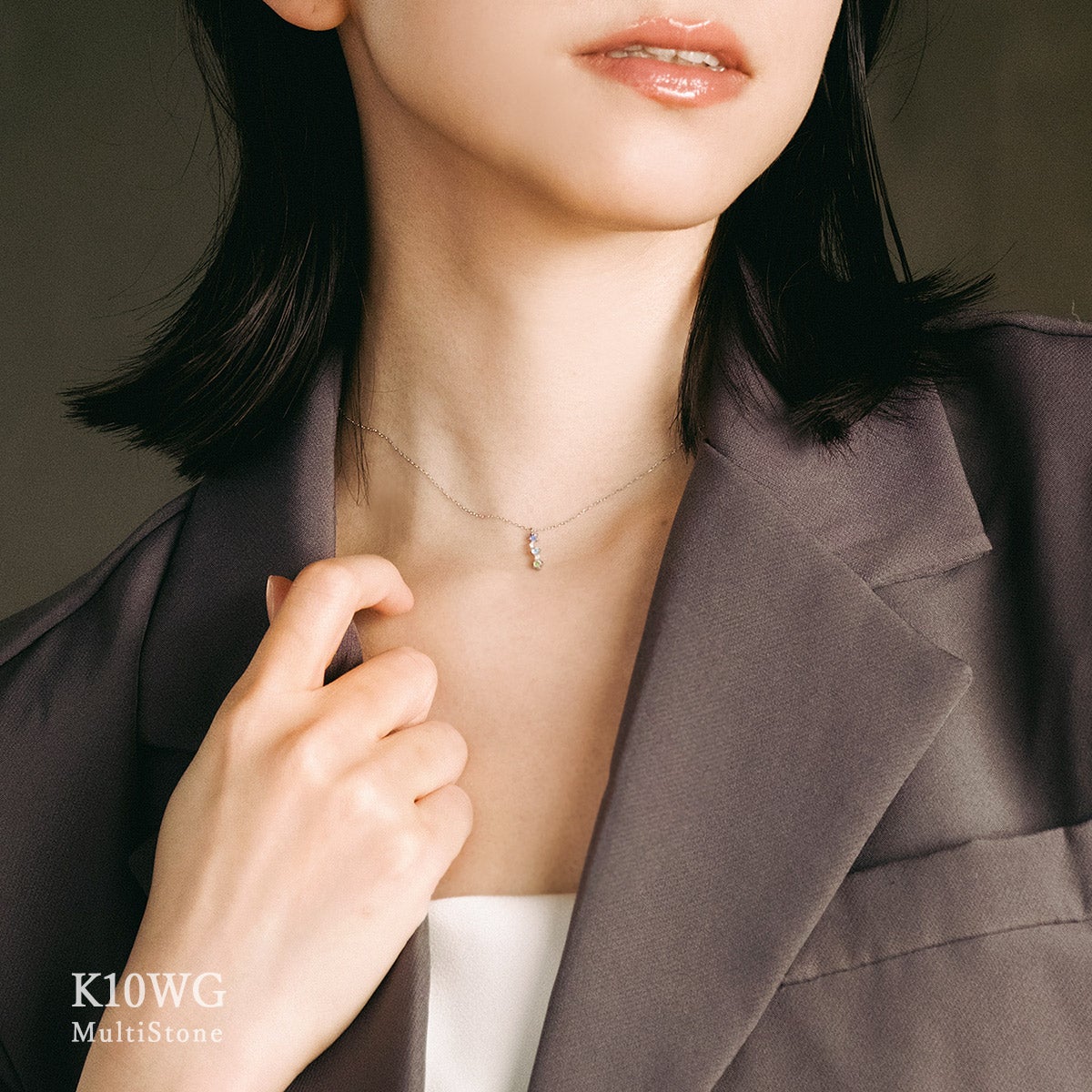 K10WG ダイヤモンド&タンザナイト&アクアマリン&ペリドットピアス