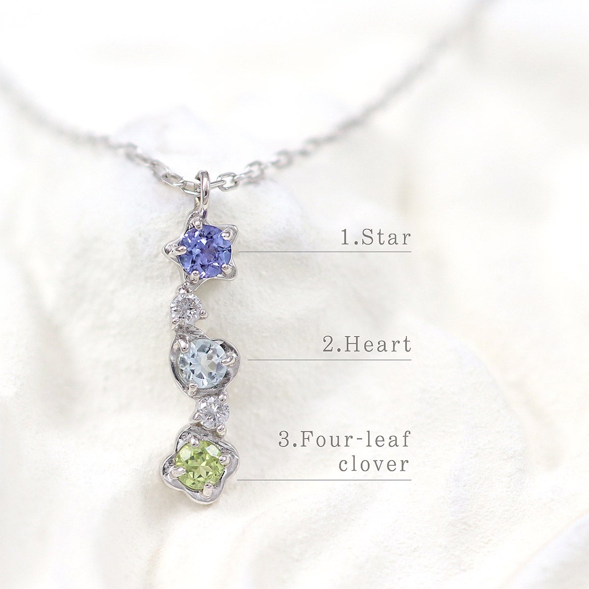 K10WG ダイヤモンド＆タンザナイト＆アクアマリン＆ペリドット ネックレス_10