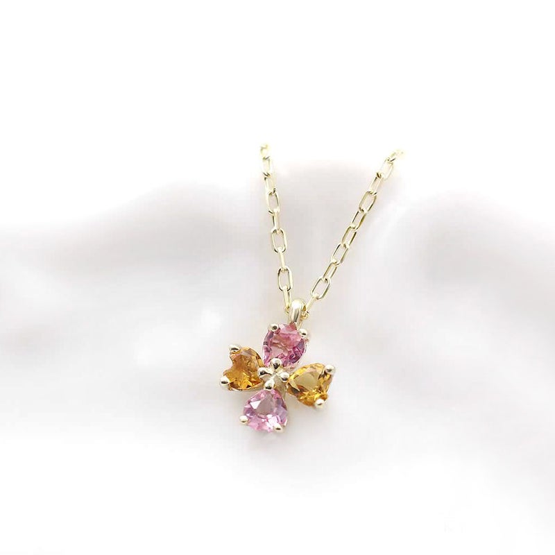 心葉 ピンクトルマリン＆シトリン クローバーネックレス K10 10月の誕生石_02