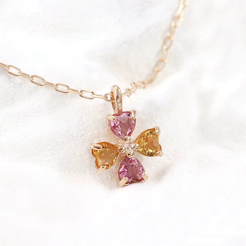 心葉 ピンクトルマリン＆シトリン クローバーネックレス K10 10月の誕生石_09