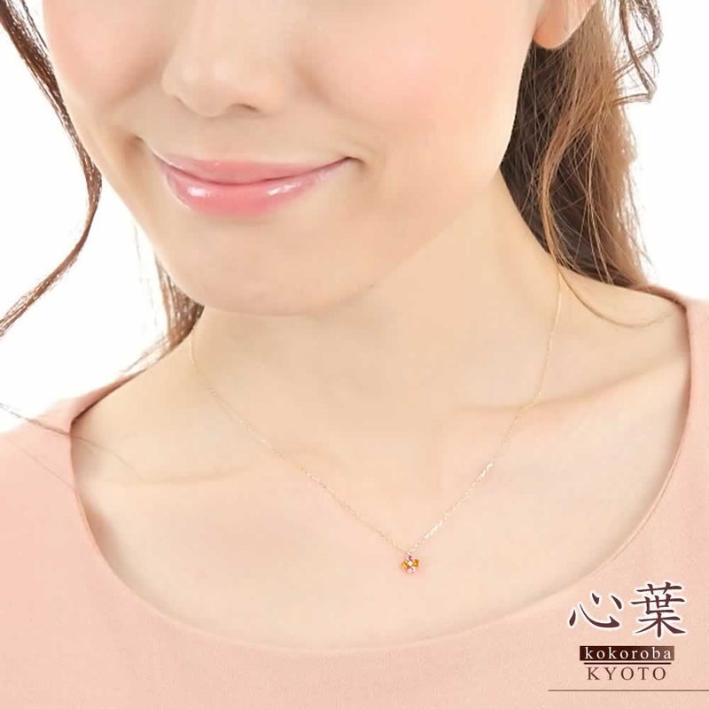 心葉 ピンクトルマリン＆シトリン クローバーネックレス K10 10月の誕生石_10
