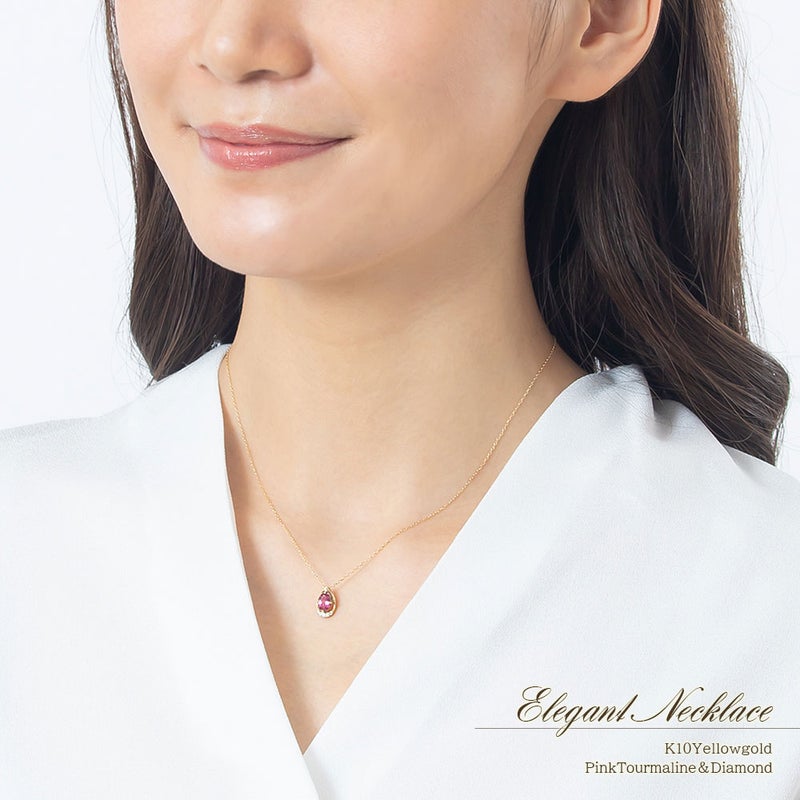 K10YG ピンクトルマリン＆ダイヤモンド ネックレス 10月誕生石_10