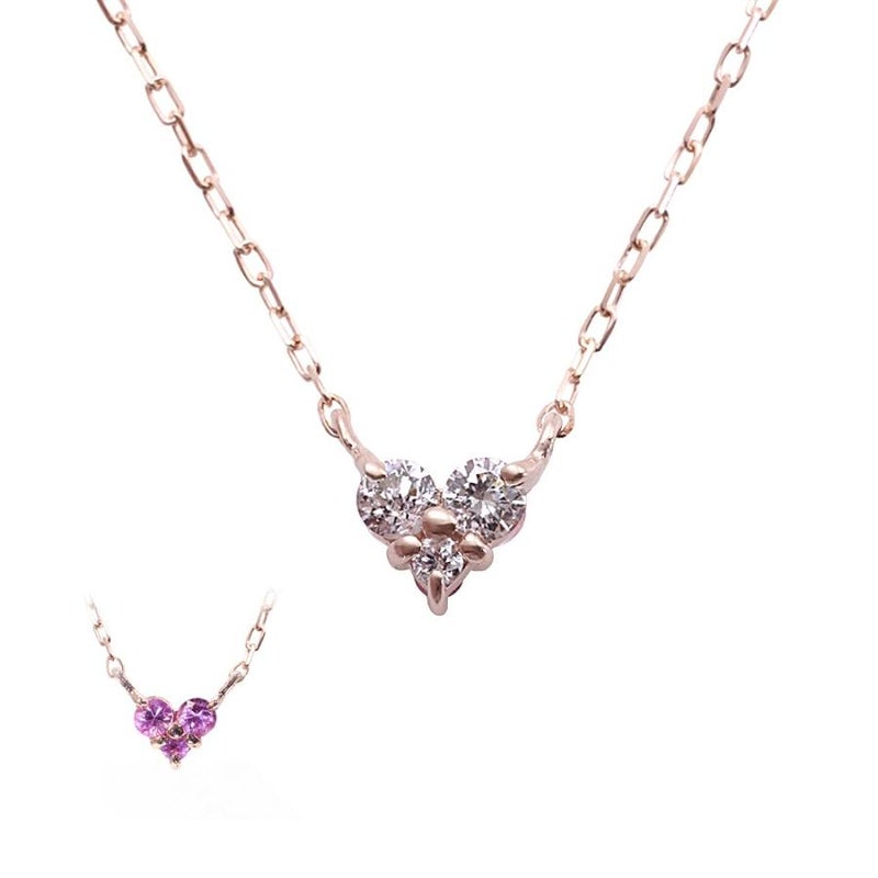 心葉 ダイヤモンド＆ピンクサファイア ハートネックレス K10_21