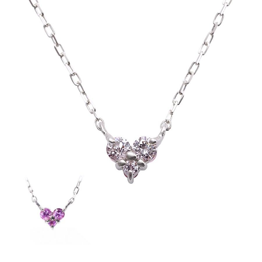 Folli Follie K10WG ピンクサファイア ハートネックレス 心葉 ダイヤモンド＆ピンクサファイア ハートネックレス K10 | Jewelry