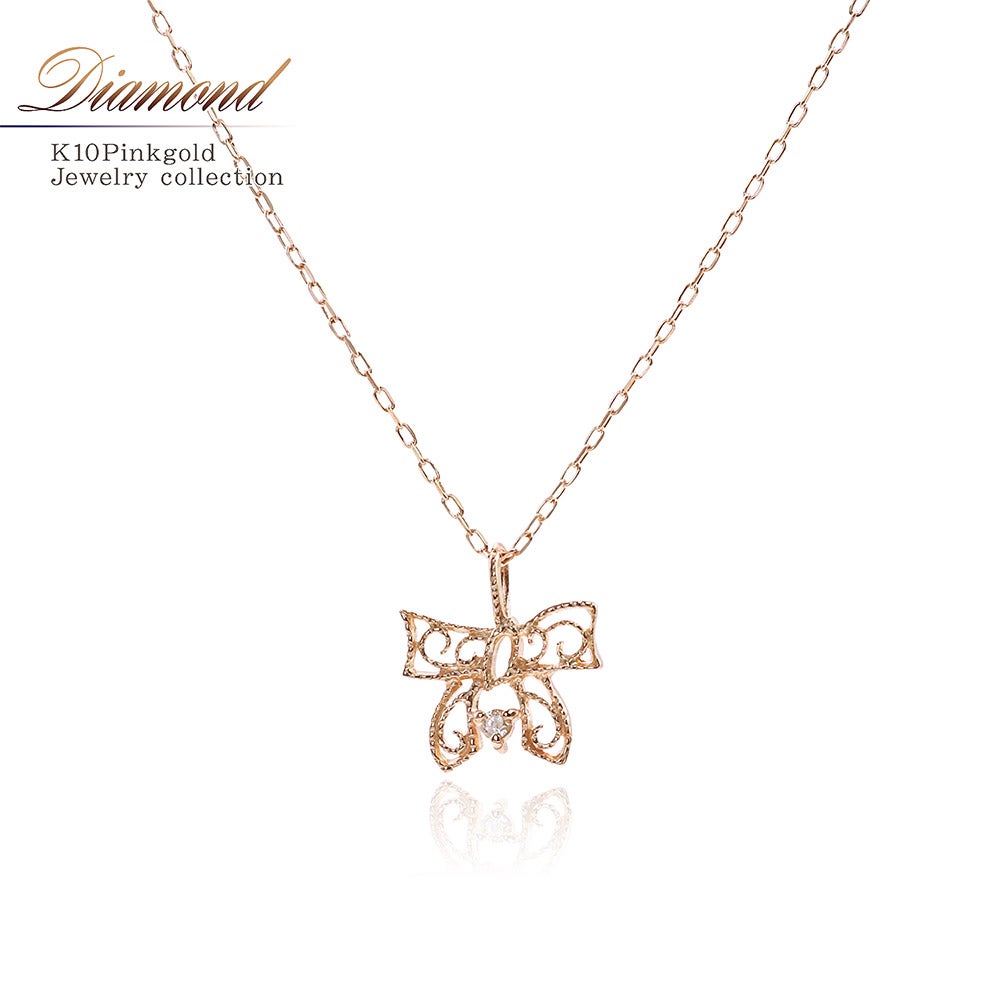 K10PG ダイヤモンド リボン ネックレス_01