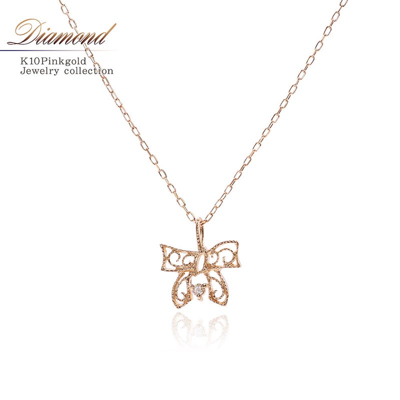 K10PG ダイヤモンド リボン ネックレス_01