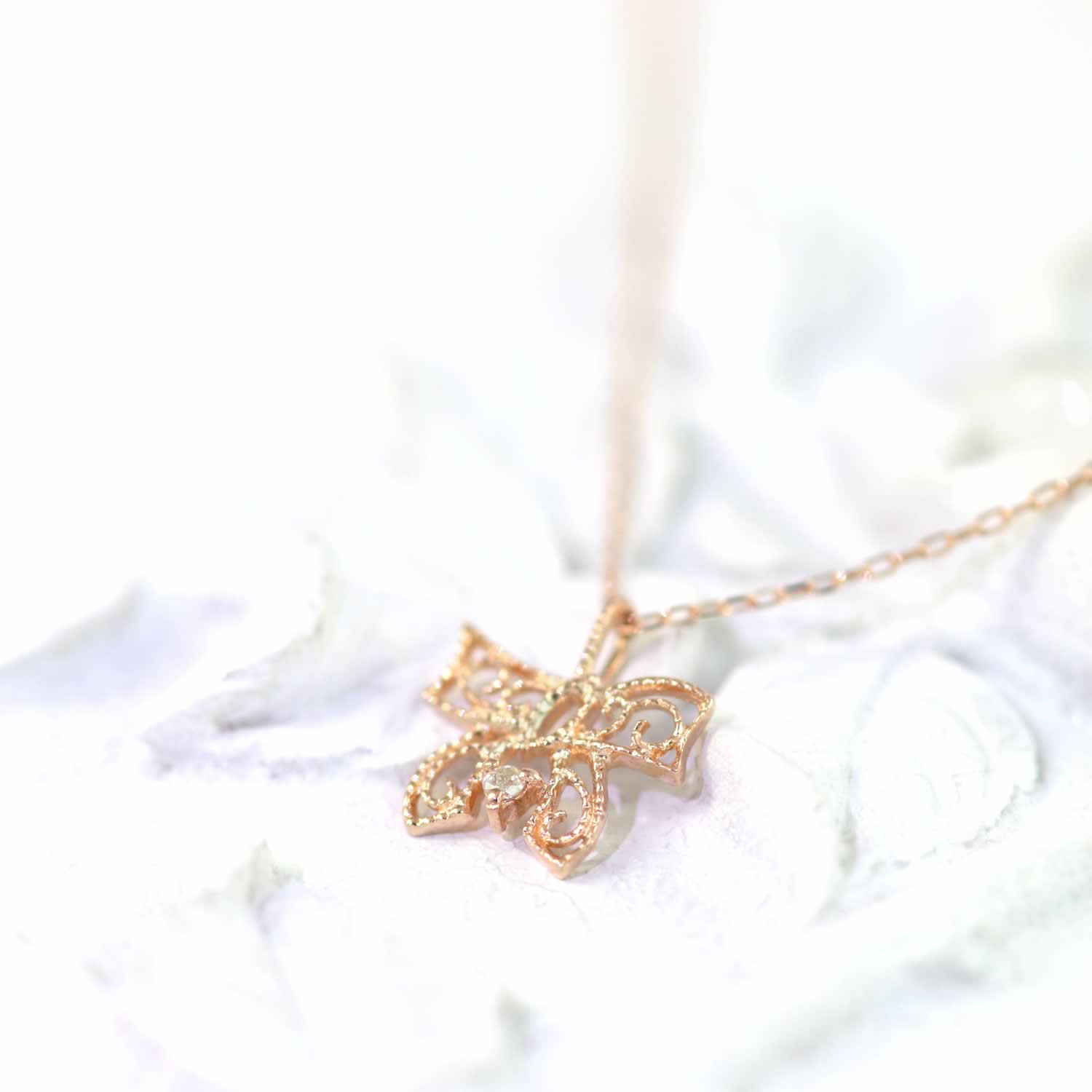 K10PG ダイヤモンド リボン ネックレス | Jewelry ROLA（ジュエリー