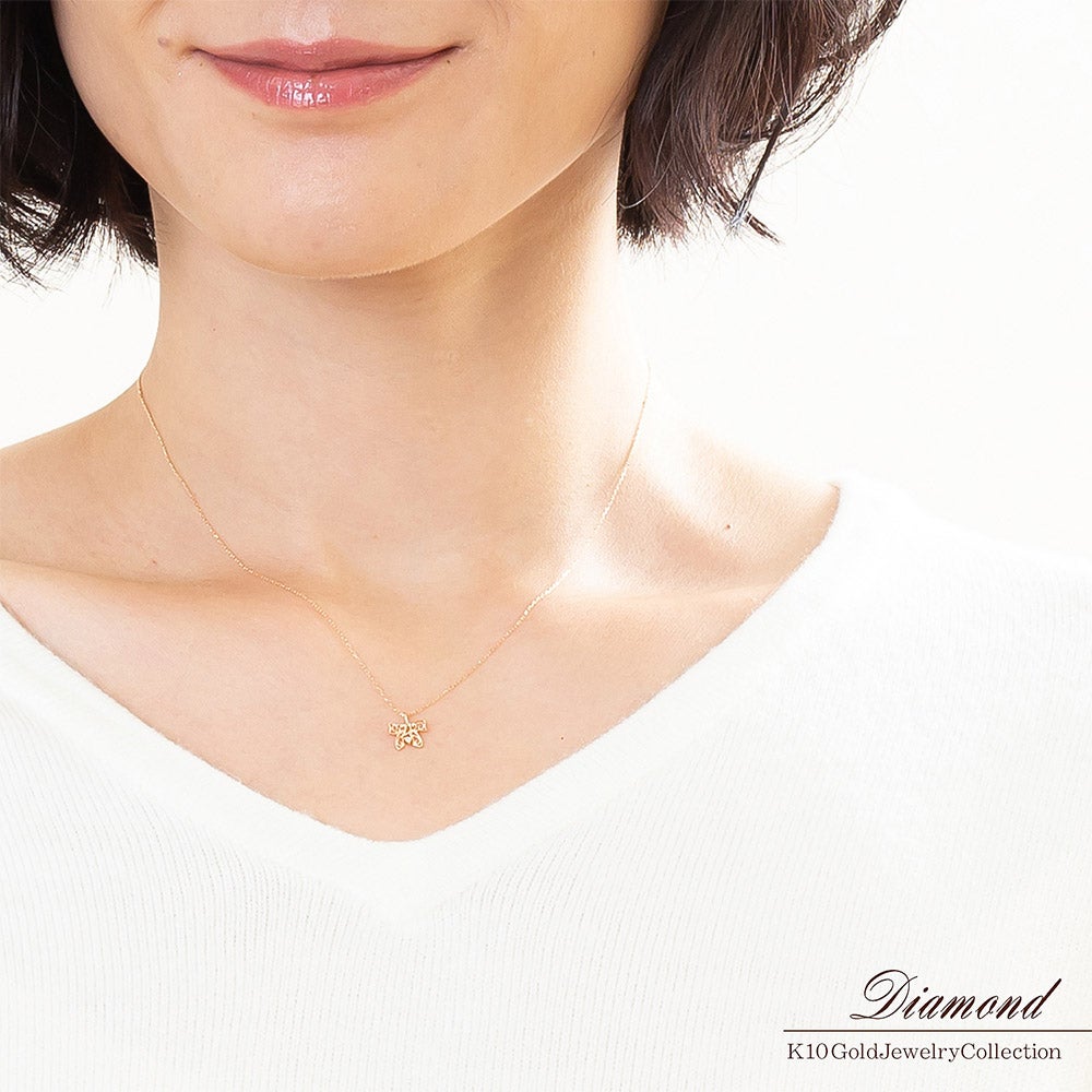 ネックレス リボン K10PG K10PG ダイヤモンド リボン ネックレス | Jewelry ROLA（ジュエリー