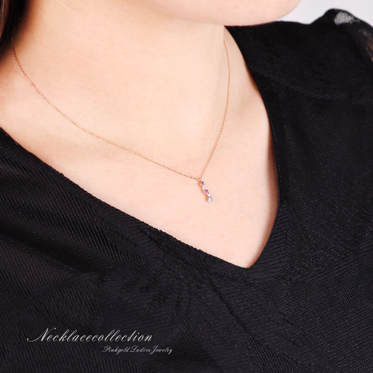 K10PG ダイヤモンド＆アメジスト＆ロードライトガーネット＆アイオライト ネックレス_04