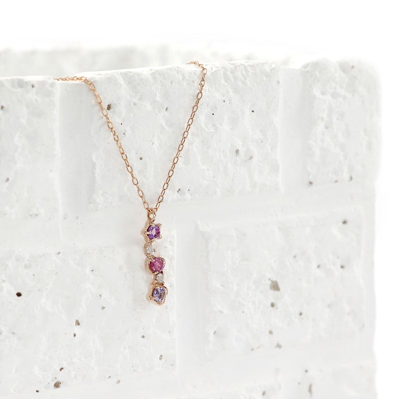 K10PG ダイヤモンド＆アメジスト＆ロードライトガーネット＆アイオライト ネックレス_09