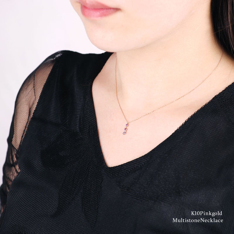 K10PG ダイヤモンド＆アメジスト＆ロードライトガーネット＆アイオライト ネックレス_11