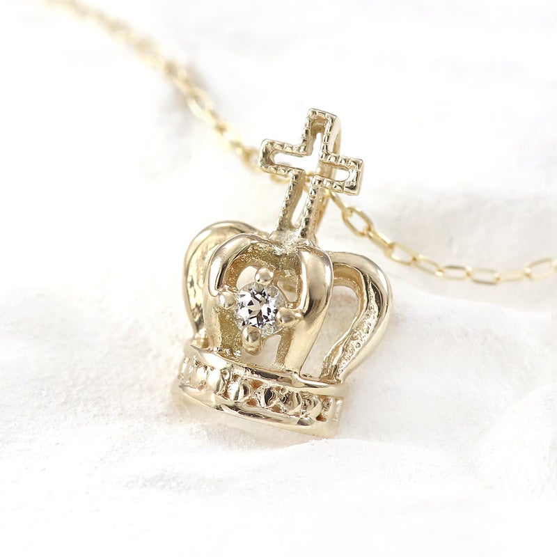 心葉 ホワイトトパーズ 王冠 ロングネックレス K10 11月誕生石_09