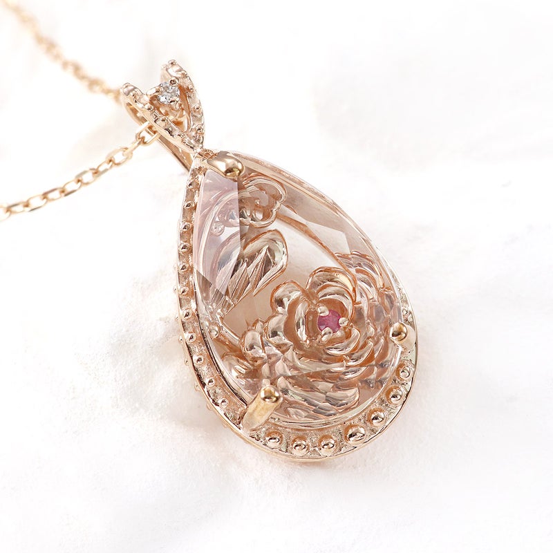 心葉 ダイヤモンド＆ルビー＆クォーツ ティアドロップネックレス K10_10