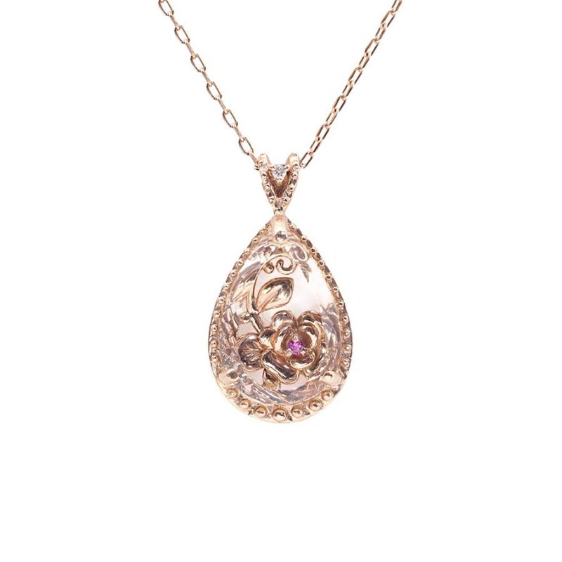 心葉 ダイヤモンド＆ルビー＆クォーツ ティアドロップネックレス K10_21