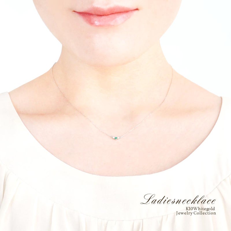 K10WG ダイヤモンド＆エメラルド ネックレス_04