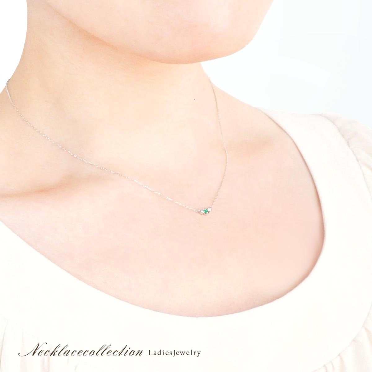 K10WG ダイヤモンド＆エメラルド ネックレス_11