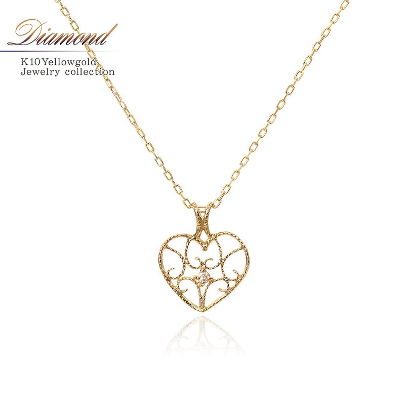 K10YG ダイヤモンド ハート ネックレス_01