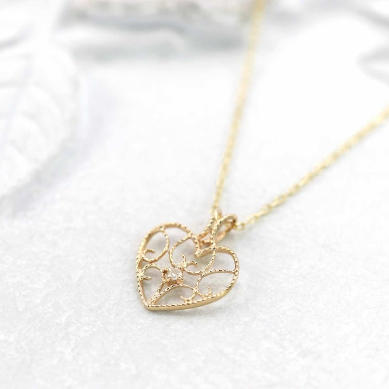 K10YG ダイヤモンド ハート ネックレス_02