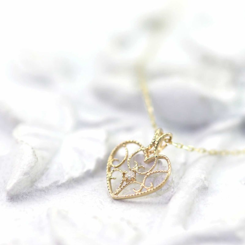 K10YG ダイヤモンド ハート ネックレス_04