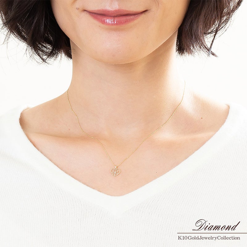 K10YG ダイヤモンド ハート ネックレス_05