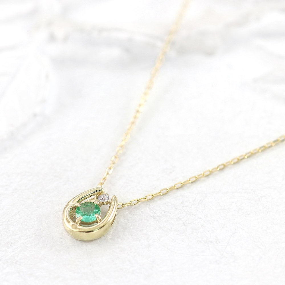 K10YG エメラルド＆ダイヤモンド 馬蹄（ホースシュー）ネックレス_02