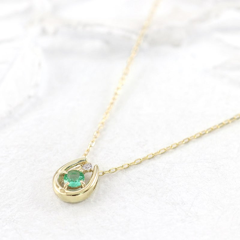 K10YG エメラルド＆ダイヤモンド 馬蹄（ホースシュー）ネックレス_02