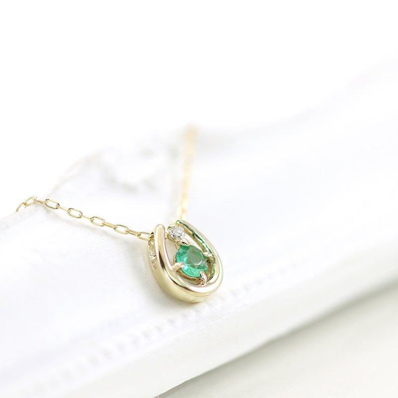 K10YG エメラルド＆ダイヤモンド 馬蹄（ホースシュー）ネックレス_13