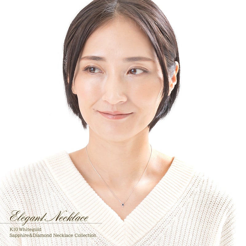 K10WG サファイア＆ダイヤモンド ネックレス  9月の誕生石_09