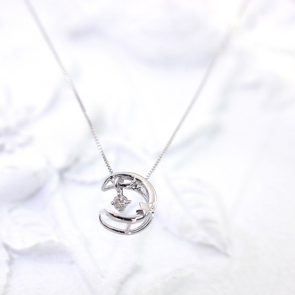 K10WG ダイヤモンド ムーン＆スターネックレス_02