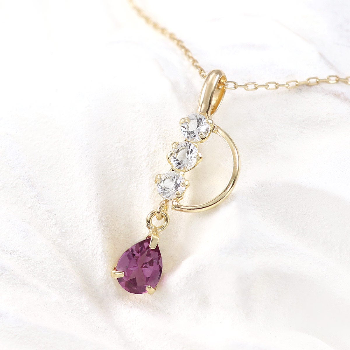 K10YG ホワイトトパーズ＆ロードライトガーネット ネックレス 11月誕生石_09