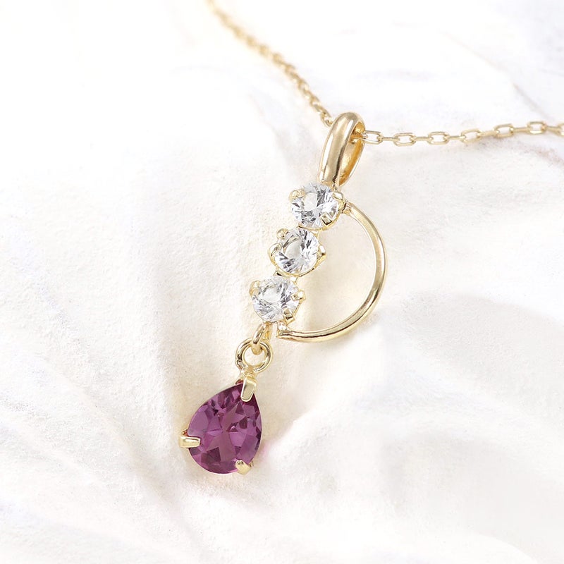 K10YG ホワイトトパーズ＆ロードライトガーネット ネックレス 11月誕生石_09